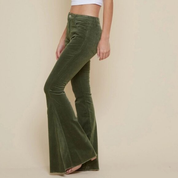 Saints & Hearts Pants - Saints & Hearts Green Extreme Flare Corduroy Pants Large L Distressed Hem EUC